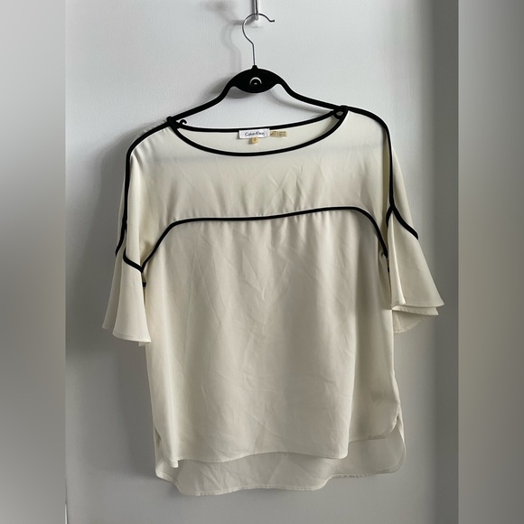 Calvin Klein Tops - CALVIN KLEIN Ivory Blouse with Black Trim